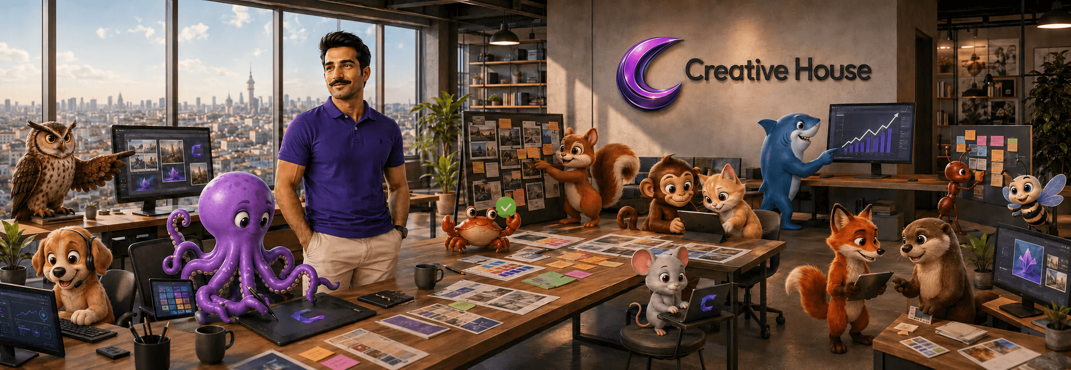 Selçuk Aker ve yapay zekâ ekibi Creative House ofisinde