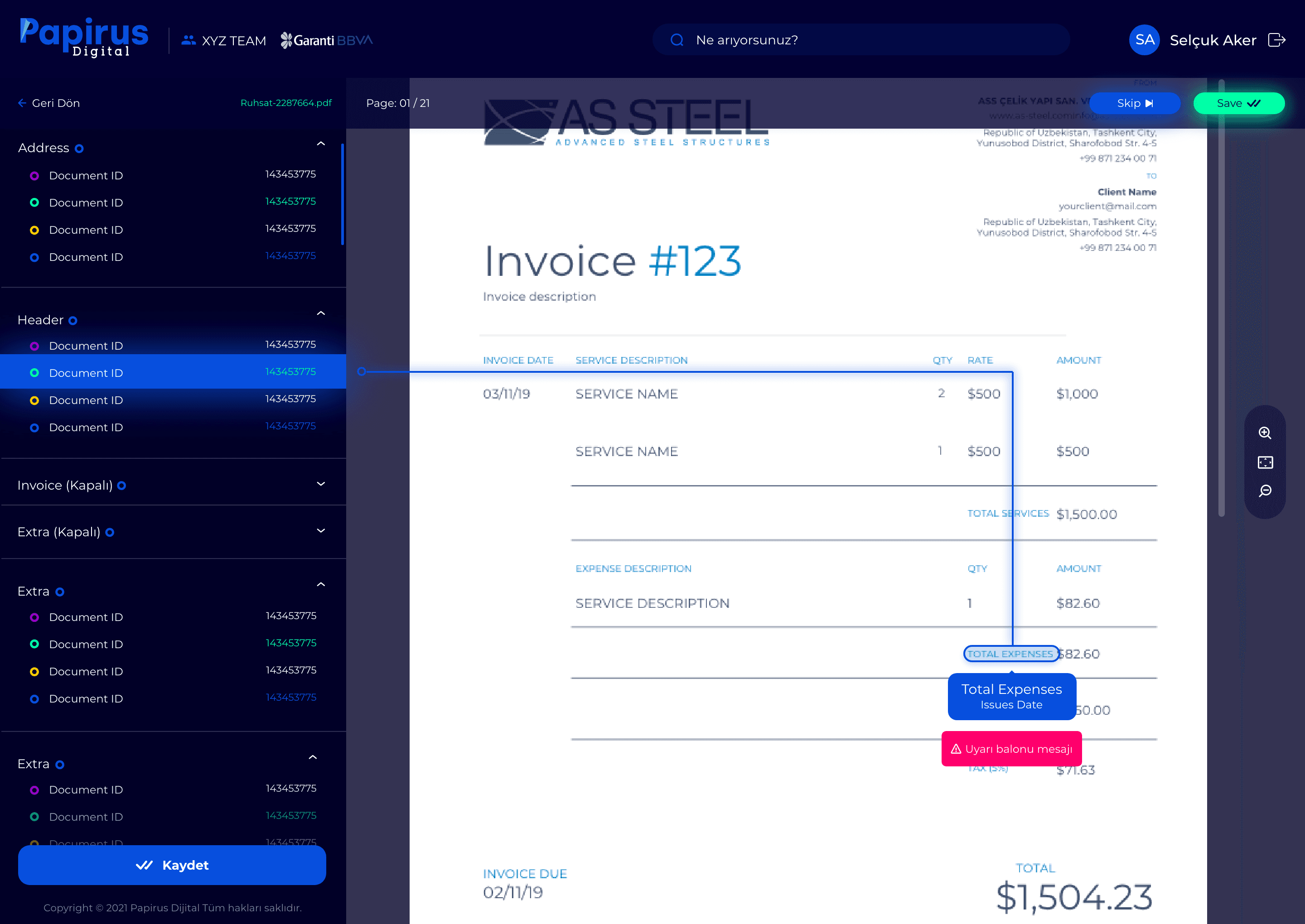 Papirus Digital — SaaS & Dashboard tasarımı, detay 4, Selçuk Aker