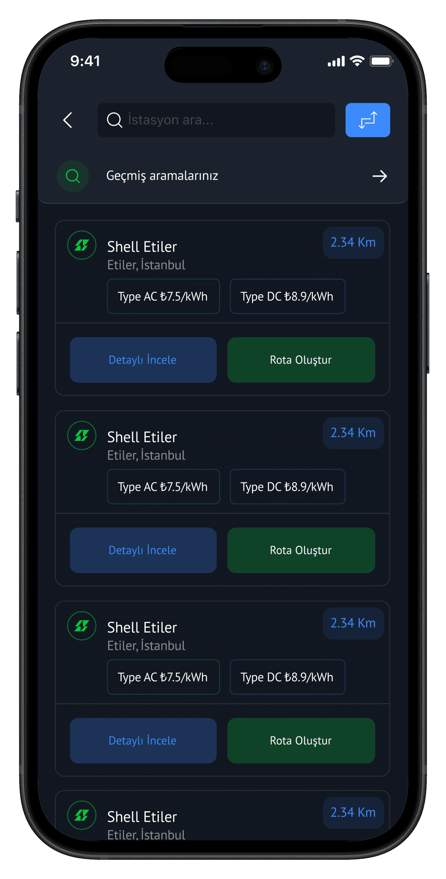 Car Charging Stations App — project detail 10, Selçuk Aker