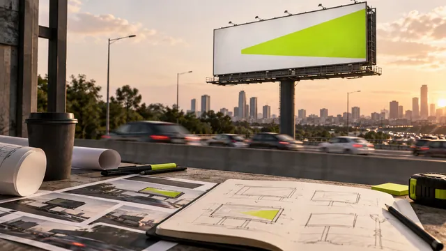 Yol kenarında kısa sürede algılanabilen sade bir billboard tasarımı