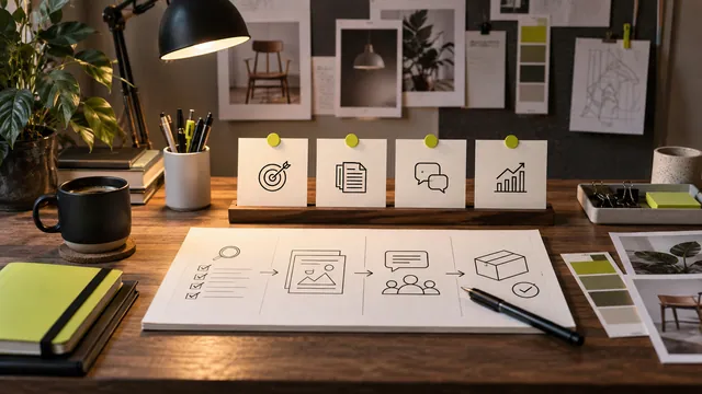İlk freelance projeyi planlamak için hedef, teslim ve iletişim adımlarını gösteren kartlar