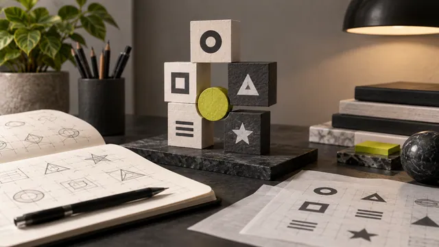 Basit geometrik işaretler, logo eskizleri ve farklı ölçekte kullanılabilirlik çalışması