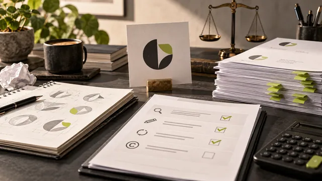 Logo teklif kapsamını temsil eden kontrol listesi, taslaklar ve basılı dosyalar