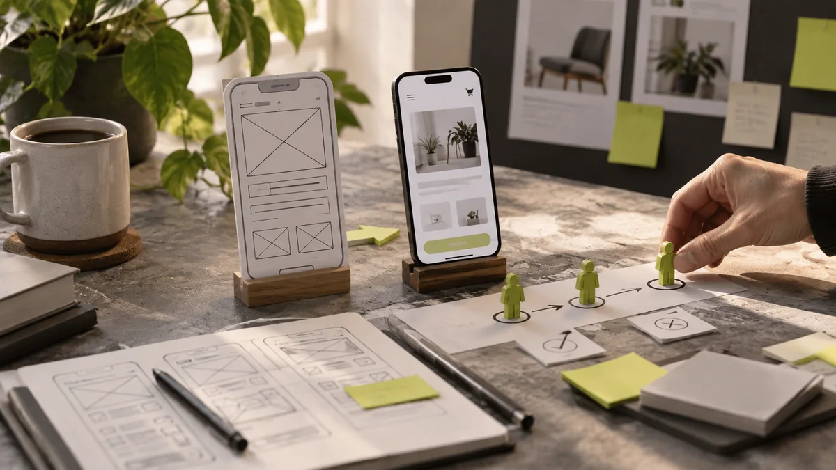 Kâğıt wireframe ile telefondaki prototipin kullanıcı adımları üzerinden karşılaştırılması
