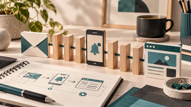 E-posta, mobil bildirim ve web sayfasını bağlayan ahşap süreç modeli